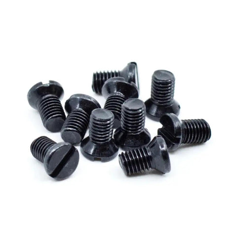 Premium Black Oxide Steel Slotted Weaver Oval Head Gun Scope Screws Ten Pack Size Six Forty Eight By Three Sixteenths Inches on white background.