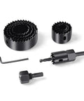 Rock Your DIY Game With This Heavy Duty Hole Saw Kit Cutting Wood PVC Board And Plasterboard Up To 5 Inches For Any Home Improvement Project You Got. heavy duty hole saw kit, 5-piece set, black steel bits, drill arbor and hex key