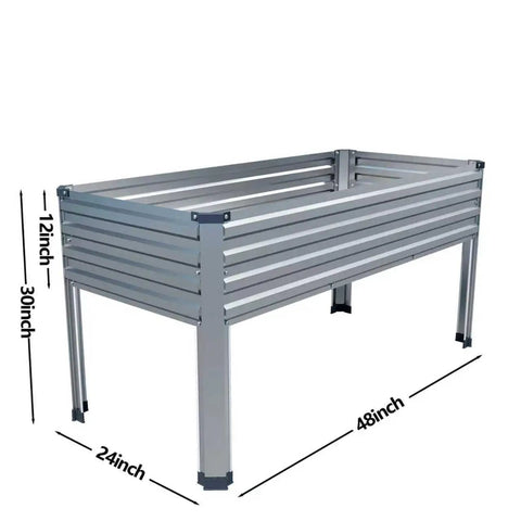 Raised Garden Bed With Legs Two Pack 48 By 24 By 30 Inches Elevated Planter Box Galvanized Steel For Backyard Outdoor Patio Balcony Garden 350 Pound Capacity Silver, side view