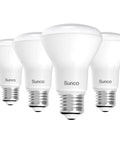 Four Pack BR20 Led Flood Bulbs E26 Base Emit Pretty Darn Bright 2700K Glow to Swap Fifty Watt Lamps for Seven Watt Efficiency.