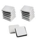 Heavy Duty 12 Pack Furniture Sliders For Carpet And Hardwood Floors slick self stick movers, 38mm square beige foam pads stacked.