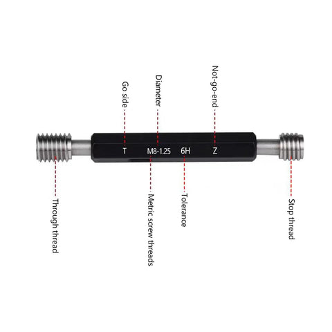 M8x1.25 Thread Plug Gauge 6H Double End GO NO GO Unified Thread Gauge, Right Hand, Tool Steel HRC 62-64, Wear Resistant for High Accuracy