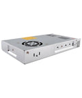 Rock Solid 350W Switching Power Supply 36V 9.7A Enclosed Industrial Adapter side view showcasing metal casing and cooling fan.