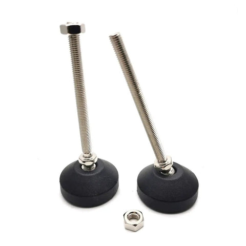 Bulletproof Heavy Duty Adjustable Furniture Levelers with black antislip rubber base and steel threaded studs.