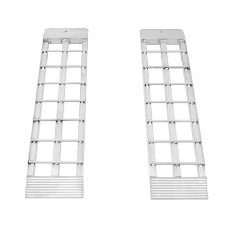 Dual Runner Shed Ramps 3 Foot Long With Aluminum Serrated Rungs, Heavy Duty 1,500 Pound Capacity shown flat