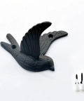 Straight Up Solid Cast Iron Flying Bird Wall Hooks Set Of 5 Rustic Farmhouse Coat Pegs For Entryway Bathroom Bedroom To Snag Keys Towels Hats And Bags With Screws black cast iron bird hook with mounting holes and screws