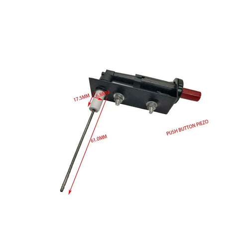 Close-up of Push Button Piezo Igniter Assembly For Portable Gas Stoves with side mount bracket and spark generator
