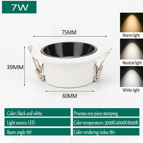 Super Sleek 2.9 Inch Led Recessed Ceiling Downlight Ultra Thin Mini Spot with black and white trim for easy installation.
