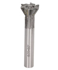 Front view of a 25mm dovetail milling cutter, 6-flute carbide end mill with straight shank, 60°