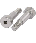 Beefy 10 Pack 304 Stainless Steel Hex Socket Shoulder Bolts Set, 6mm Shoulder Diameter, M5 Thread Hex Drive Silver Tone, two bolts shown