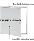 Heavy Duty Steel Access Panel With Locking Key For 24 Inch Drywall Cutout Ceiling And Attic Hatch Two Pack, showing open panel with locking key.