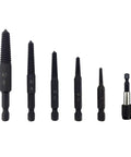 Six Piece Damaged Screw Extractor Set With One Quarter Inch Quick Change Arbors For Stripped Screws Nuts And Bolts Heavy Duty Pro Grade Broken Bolt Remover Kit Chrome Moly Steel Bits Fine Thread Stud Remover For Fast Home And Shop Repairs shown side by side