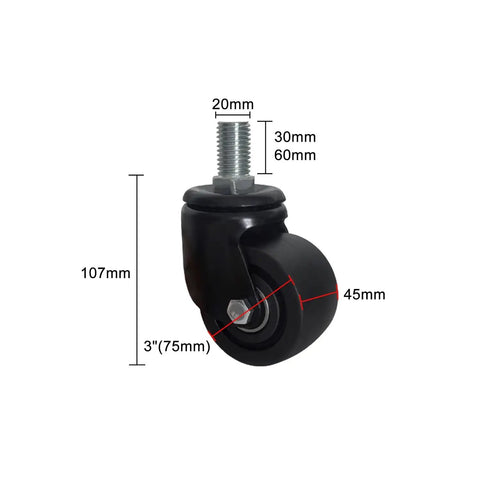 Beefy Heavy Duty Caster Wheels With M Threaded Stem, 360 Degree Swivel Locking Nylon Casters dimensions and design details