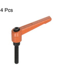 Four Pack Top Shelf Adjustable Clamping Lever Handles With M6 X 40mm Male Thread No Fuss Quick Release Ratchet Push Button Swivel, orange aluminum handle.