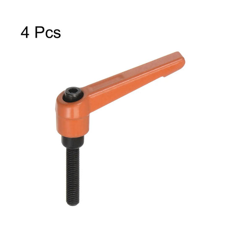 Four Pack Top Shelf Adjustable Clamping Lever Handles With M6 X 40mm Male Thread No Fuss Quick Release Ratchet Push Button Swivel, orange aluminum handle.