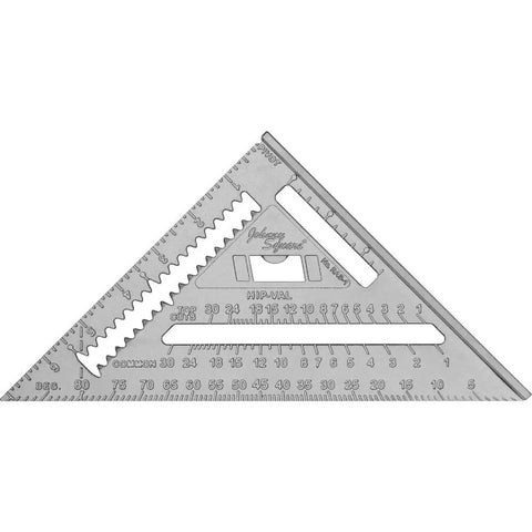 Professional Aluminum Rafter Square 7 Inch with CNC Edges showing clear scale markings for precise angles and cuts.