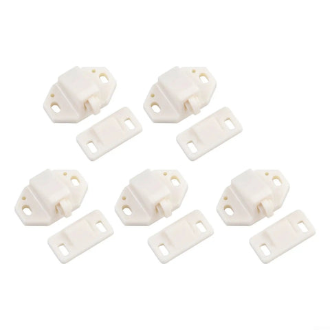 5 Pack ABS Door Roller Catch Kit For Cabinets Cupboards And Closets With Spring Loaded Roller Replacement Hardware displayed in white