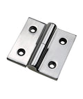 304 stainless steel heavy-duty hinge for machinery, left 75x75, two mounting plates, close-up view