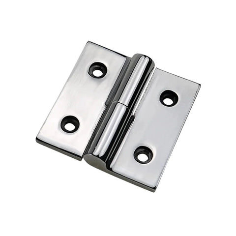 304 stainless steel heavy-duty hinge for machinery, left 75x75, two mounting plates, close-up view