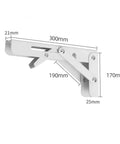 Two Piece Folding Angle Bracket Shelf Heavy Duty Adjustable Wall Mount For Tools White 12 Inch Space Saving Fold Up Design side view