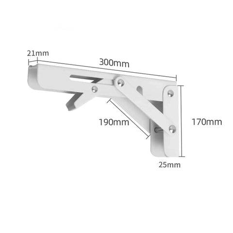 Two Piece Folding Angle Bracket Shelf Heavy Duty Adjustable Wall Mount For Tools White 12 Inch Space Saving Fold Up Design side view