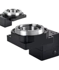 Pro Grade Hollow Motorized Rotary Turntable With Smooth Planetary Gear System showing durable black aluminum body and bearing design.