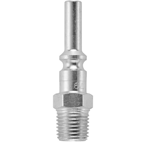 1/4 Inch MNPT L Style Plug Push Type Sleeve Release Silver Case Hardened Steel Plated Box Of 10 For Air Shop Use Handles Up To 300 PSI, 32 CFM And Max Temp 250 Fahrenheit