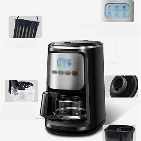 Dual Use Coffee Machine With Built In Bean Grinder And Ground Coffee Capability, All In One Barista Grade Fully Automatic Brewer With LCD Display, Auto Cleaning, Anti Drip, 900W Power, 600Ml Water Tank, Black Finish