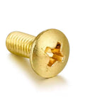 Solid Brass Pan Head Machine Screw Assortment Cross Recess Fully Threaded Fasteners, close-up view of brass screw.