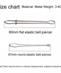 Upgraded DIY Rope Threader Clip Set With Stainless Steel Hooks And Latch For Jackets Coats Pants Hoodies Shorts Sweaters Handy Drawstring Threader Tool 4 Pieces size chart with flat and round piercers.