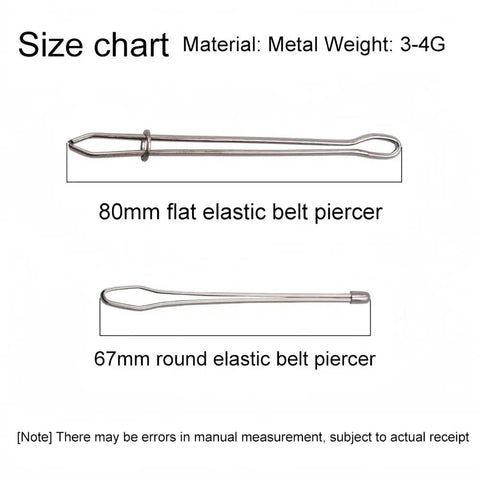 Upgraded DIY Rope Threader Clip Set With Stainless Steel Hooks And Latch For Jackets Coats Pants Hoodies Shorts Sweaters Handy Drawstring Threader Tool 4 Pieces size chart with flat and round piercers.