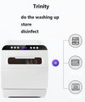 Hassle Free Countertop Dishwasher Plug And Play Installation Free Automatic Mini Washer Dryer Killer Sanitization Spacious Storage Slick Compact Kitchen Essential compact dishwasher with digital control panel.
