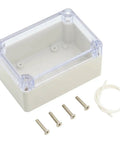 Rock Solid Abs Plastic Junction Box With Clear Cover IP65 Waterproof Electrical Enclosure For Diy Projects No Fuss Assembly Sturdy Dust Proof Shell Measuring 3.9 X 2.7 X 2 Inches with clear lid and screws.