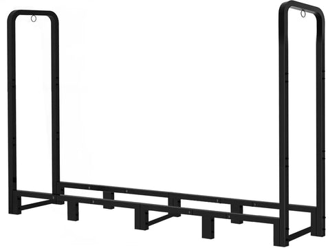 8ft Outdoor Firewood Rack With Heavy Duty Stand And Adjustable Length, Metal Lumber Carrier Organizer in black steel frame