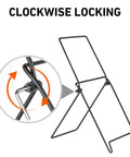 Solar Panel Tilt Mount Stand For Foldable Panels with clockwise locking mechanism and stainless steel frame detail focus.