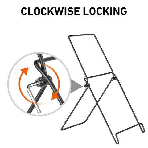 Solar Panel Tilt Mount Stand For Foldable Panels with clockwise locking mechanism and stainless steel frame detail focus.
