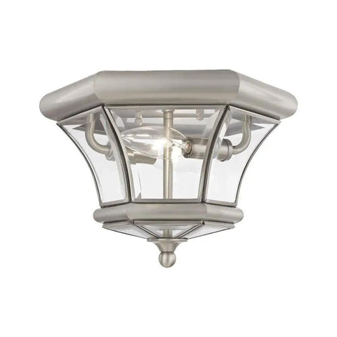 Monterey Dope 2 Light Flush Mount Outdoor Indoor Brushed Nickel Solid Brass Fixture With Clear Beveled Glass