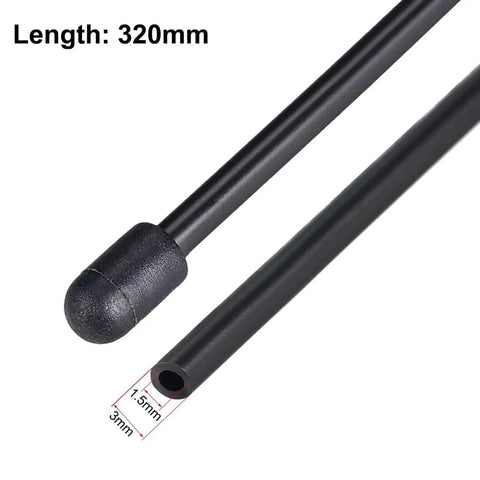 RC Antenna Tube Black 320mm With Silver Mount And Cap For RC Cars And FPV Drones Receiver Antenna FrSky XM Plus X4R X4RSB Made From Nylon And Rubber Construction showing length and dimensions