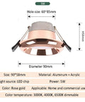 saditesdk 15 Pack Recessed Lighting Housing Trim Kits Rose Gold Led Ceiling Lamp Anti-Glare Led Downlights 5W 3000K/ 4000K/ 6000K Dimmable Led Recessed Downlights Indoor Decoration overhead view of rose gold downlight with aluminum and acrylic body