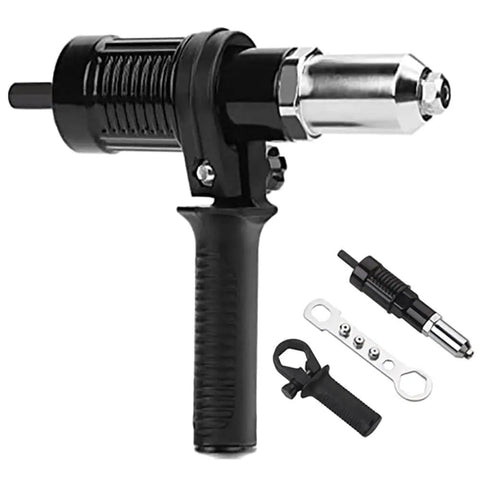 Front view of Electric Rivet Gun Attachment Kit For Drill With Four Rivet Heads 2.4mm 3.2mm 4.0mm 4.8mm Pro Fast Pop Riveting