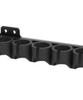 Side Saddle 12 Gauge Shotgun Shell Holder for Maverick 88 and Mossberg 500 590 Shockwave shown in black plastic, holds six shells