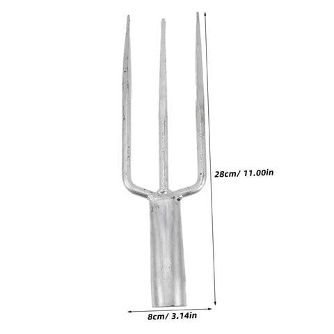 Three Prong Metal Garden Fork For Gardening And Fishing Heavy Duty All Purpose Tool Sturdy Steel Weeder with dimensions shown