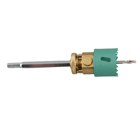 Solid Alloy Steel Hole Saw Kit For Wood Drywall Drill With Dust Bowl. Heavy Duty Metal Cutter Set 45mm Hex Shank, side view