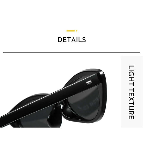 Close-up view of women cat eye sunglasses UV400 protection modern retro shades with lightweight polycarbonate frame detail.
