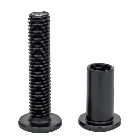 25 Piece M8x40mm Black Furniture Bolts And Cabinet Connector Screws With Barrel Nuts Kit showing black steel bolt and barrel nut.