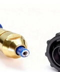 Check Out This Killer MIG Welder Gun That Totally Fits Your Miller Multimatic Millermatic And Comes Loaded With Tips Nozzle Plus Diffuser In 15 Foot Length Perfect For Smooth AccuLock MDX-100 Jobs You Got - close-up of brass nozzle and black connector.