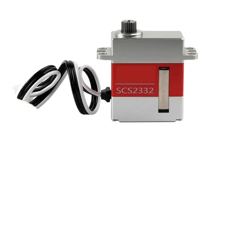 Real Deal Tiny Serial Bus Servo Motor With 300 Degree Spin, 20 Gram Coreless Micro Servo, Bulletproof Aluminum Shell, Killer Precision For Any Tight Robot Rig Or Quick Build, front view with wires.