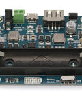 Plug And Play Solar Power Management Module For 6 Volt To 24 Volt Panels With MPPT Battery Charging USB And Pinheader Outputs DC 002 Jack Or Screw Terminal Input Onboard Power Switch For Efficient Solar Power, top view with connections visible.