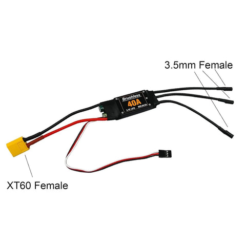 Two Pack 40A Brushless ESC For RC Drones Planes And Helis With XT60 Connector And 3.5mm Bullet Plugs 5V 3A BEC