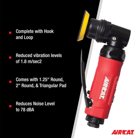 One Eighth Inch Spot Sander And Polisher For Auto Detailing With Internal Orbital Head 13,000 RPM shown with pads and features.